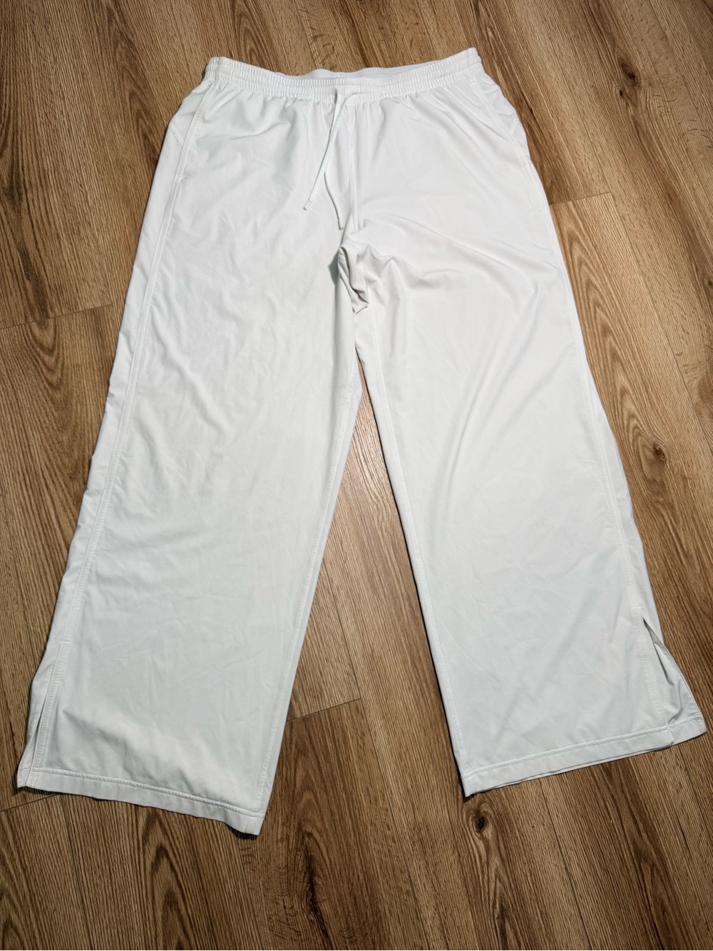 lululemon Womens White Wide Leg Pants High Rise Drawstring Side Slit Size 12